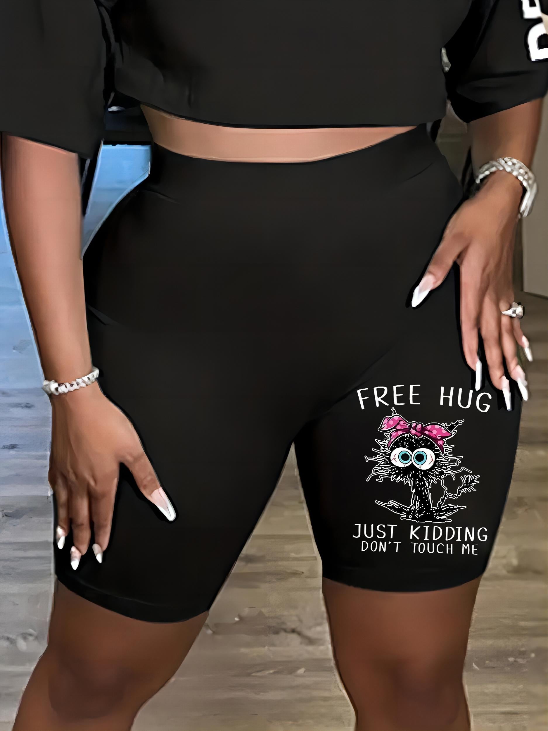 Cat Print High Rise Stretch Skinny Shorts