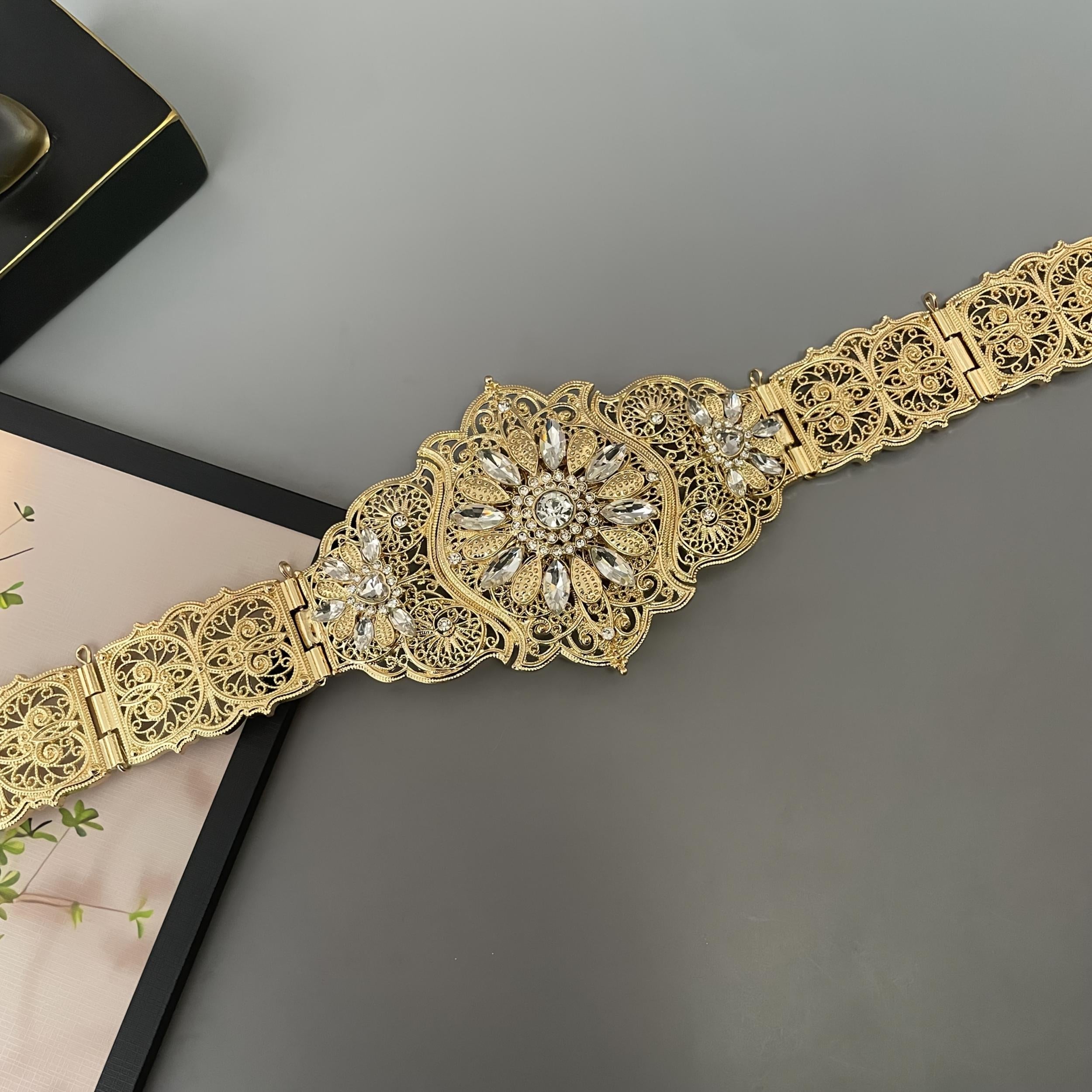 Slavic Women's Belt with Rhinestones and Metal Detail