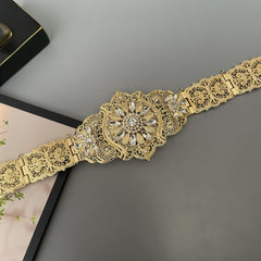 Slavic Women's Belt with Rhinestones and Metal Detail