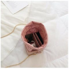 Women's Drawstring Bucket Crossbody Bag with Chain Strap
