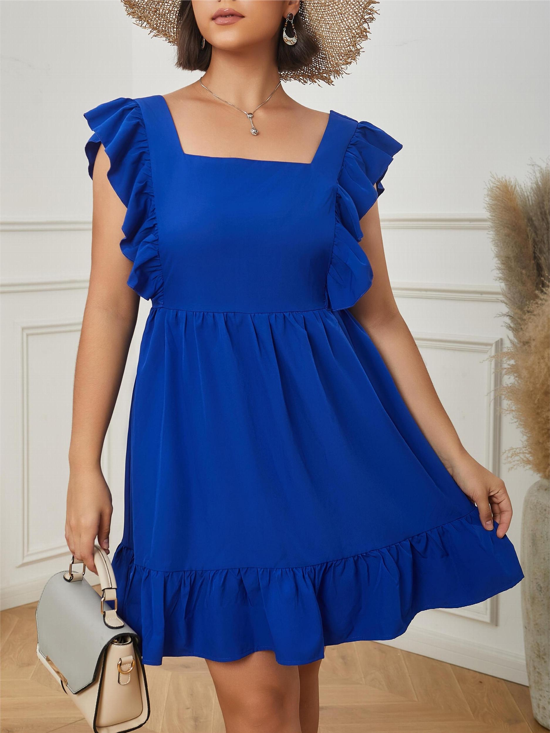  Ruffle Sleeve Square Neck Tie Back Smock Dress