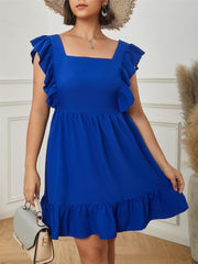  Ruffle Sleeve Square Neck Tie Back Smock Dress