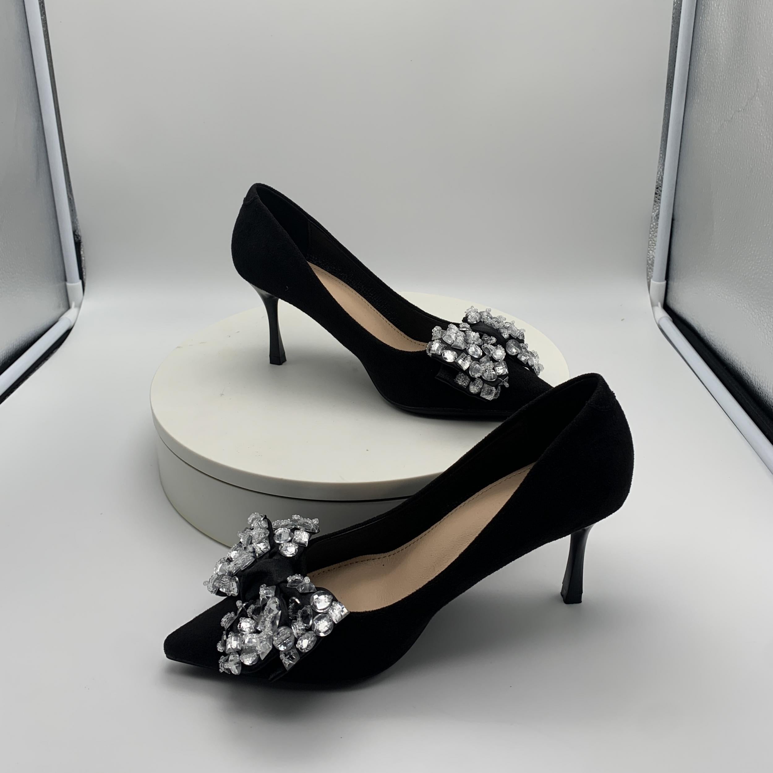 Rhinestone Bow Tie High Heels Pointed Toe Stiletto Pumps