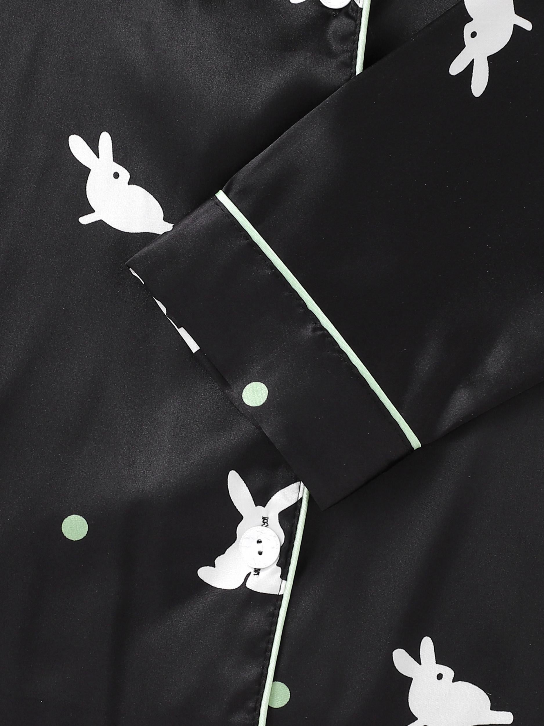 Bunny Print Pajama Set Long Sleeve Top & Pants