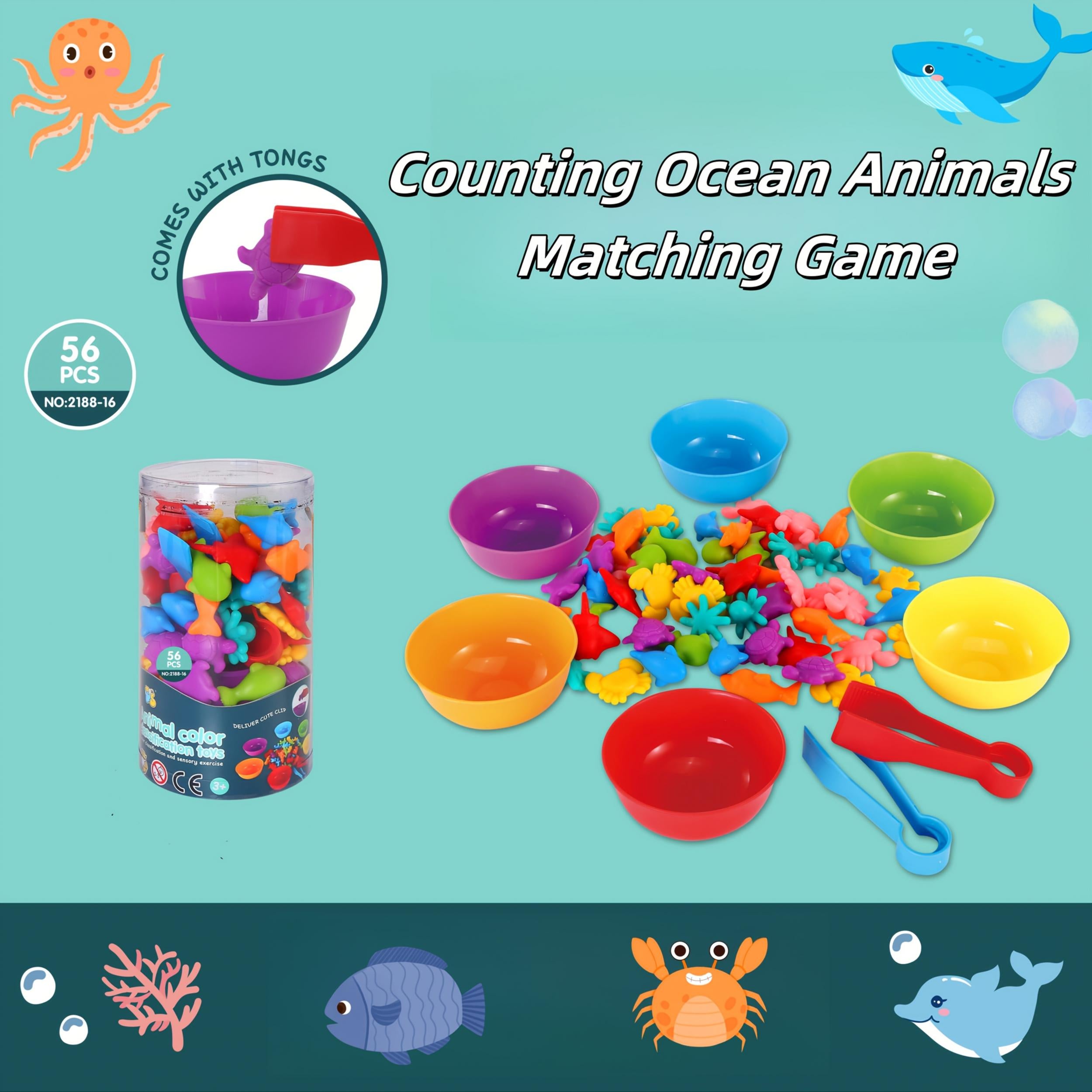 Ocean Animals Counting Matching Game Sorting Toy with Bowl