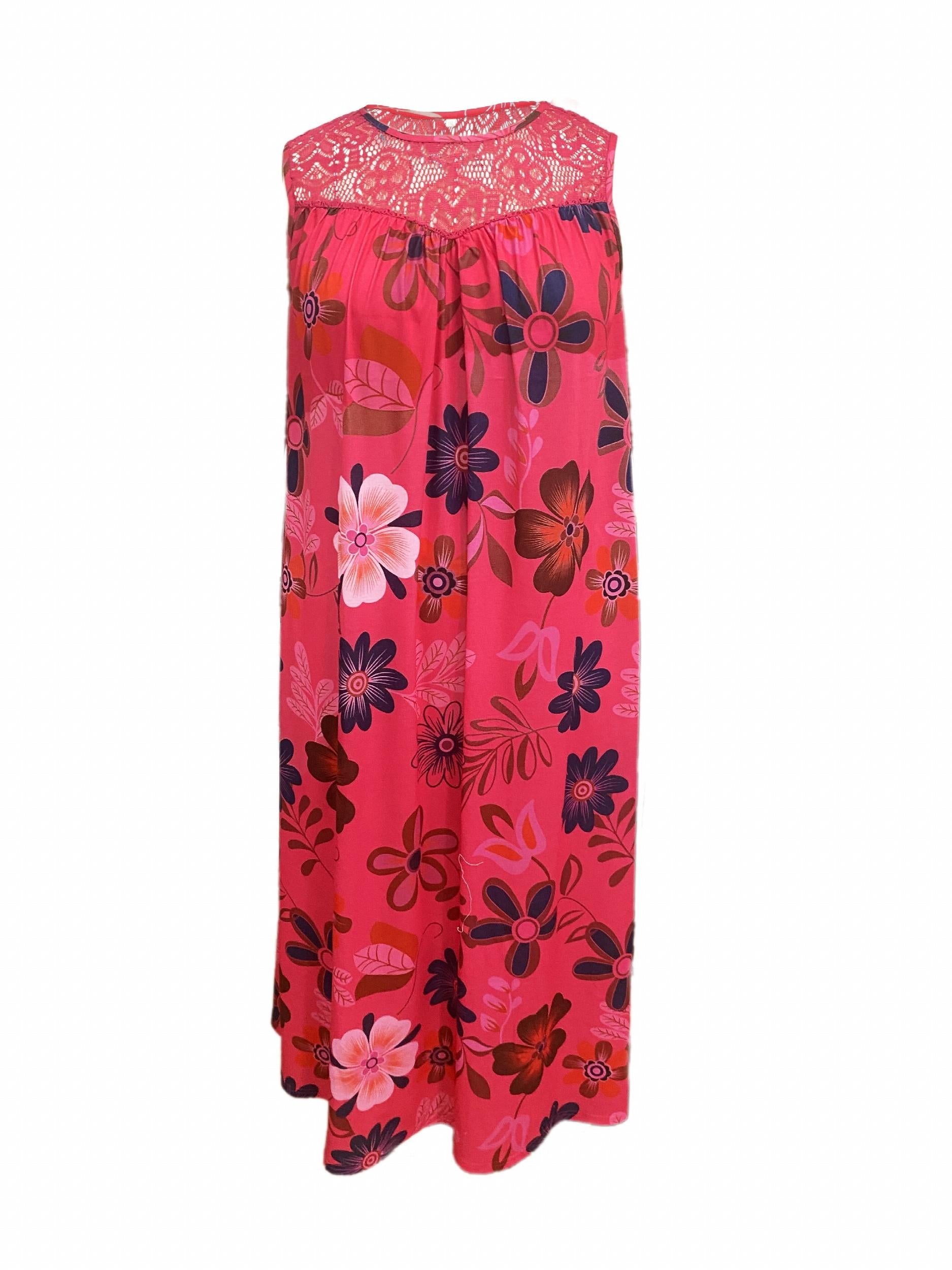  Floral Print Lace Tank Dress
