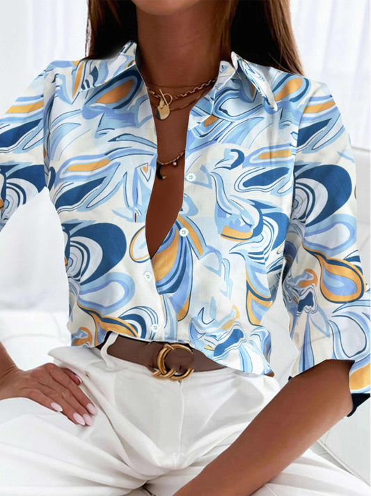  Women's Graphic Print Long Sleeve Button Up Shirt