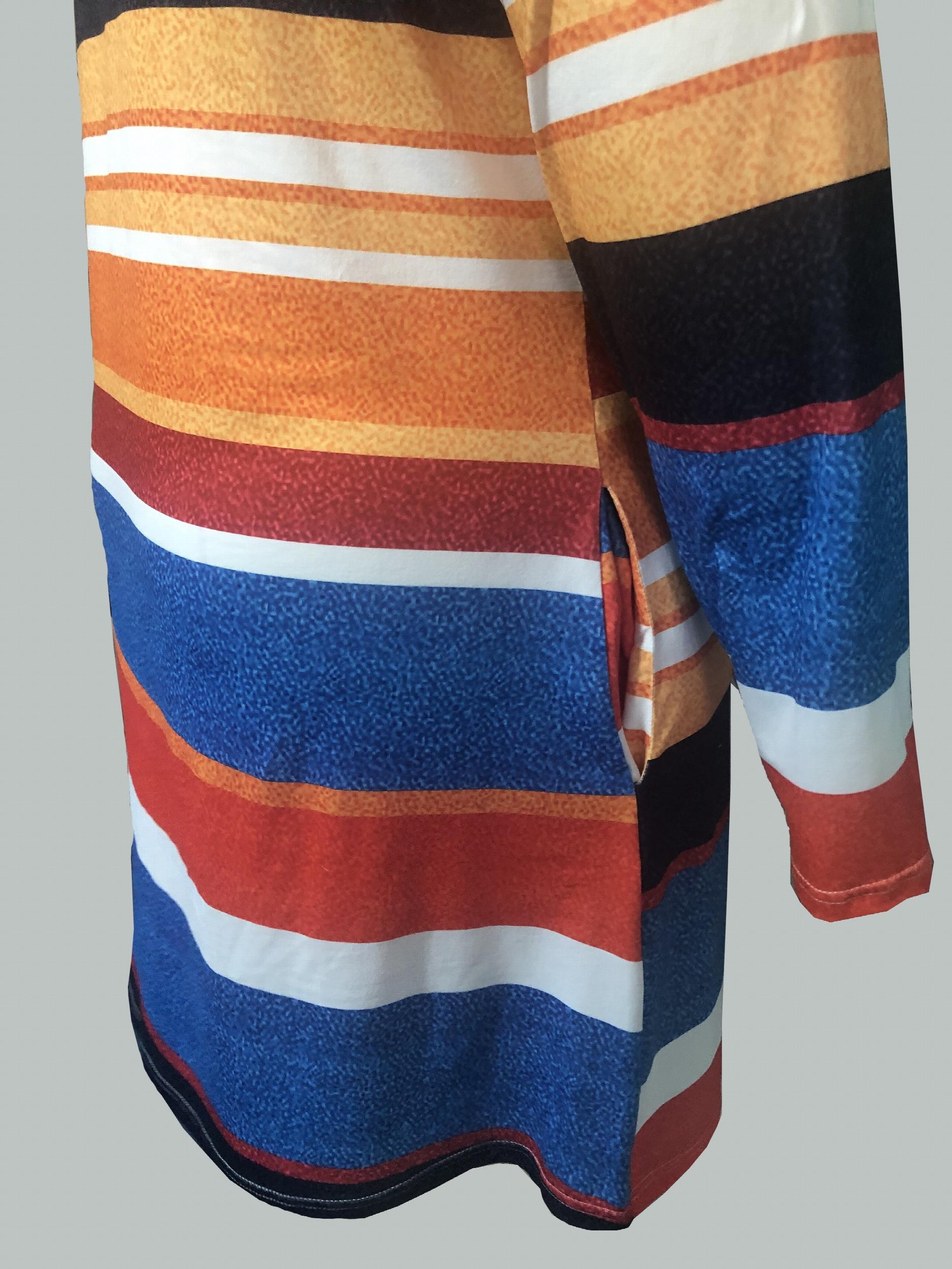  Colorblock Stripe Print Long Sleeve Dress With Pockets