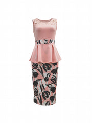 Bodycon 2pc Set Lace Sleeveless Tops & Abstract Print Skirts
