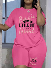 Women's Plus Slogan Print Crop Top & Shorts Set