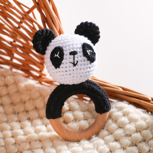 Wooden Crochet Rattle Teething Toy Handheld Bell Gift