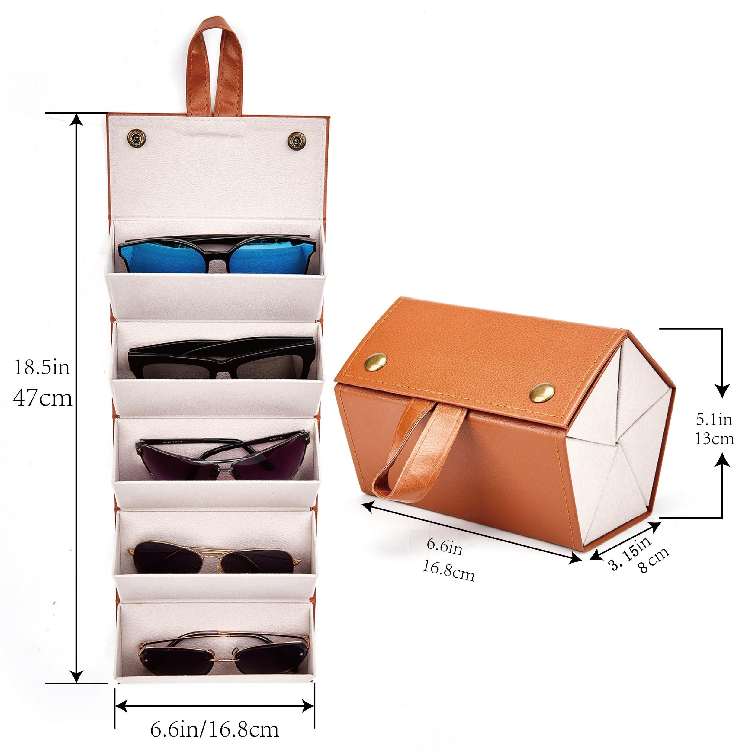 5 Slots Travel Glasses Case Foldable PU Leather Glasses Storage Rack
