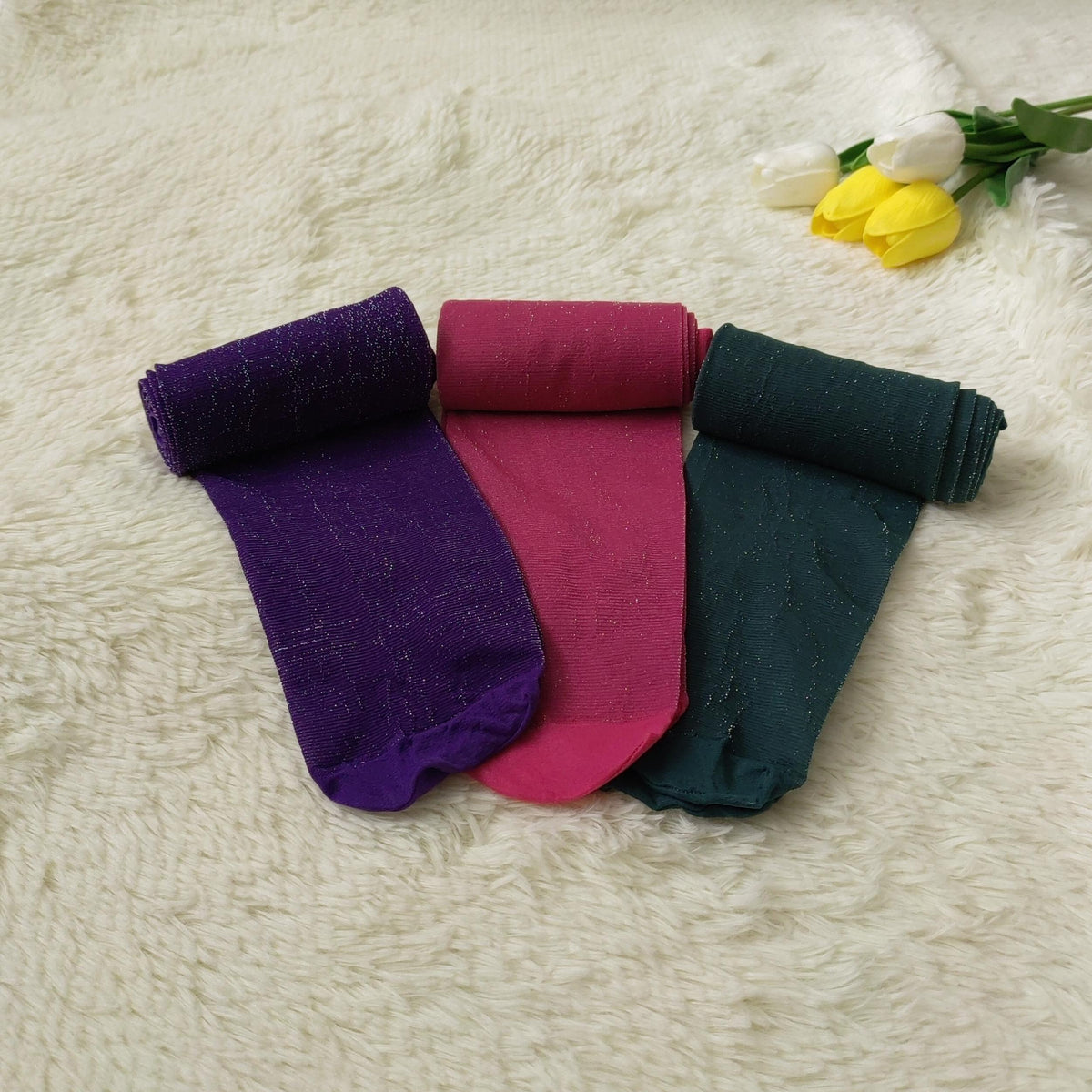3 Pack Opaque Elastic Tights High Waist Slim Footed Pantyhose