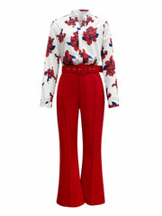 Floral Print Blouse & Wide Leg Pants Set Women's Casual Comfy Outfit