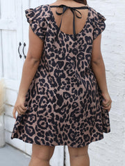  Leopard Print Ruffle Sleeve Mini Dress