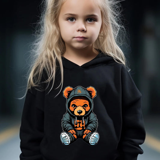 Bear Pattern Hooded Sweatshirt Girls Comfy Hoodies & Sweatpants