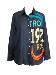  Colorful Letter & Number Print Long Sleeve Blouse