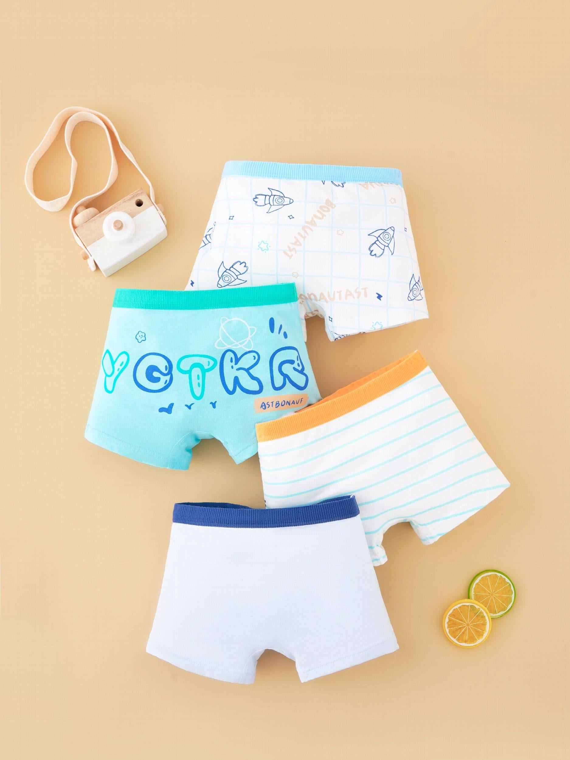 4pcs Boy's Boxer Briefs Cartoon Print Elastic Waist Shorts