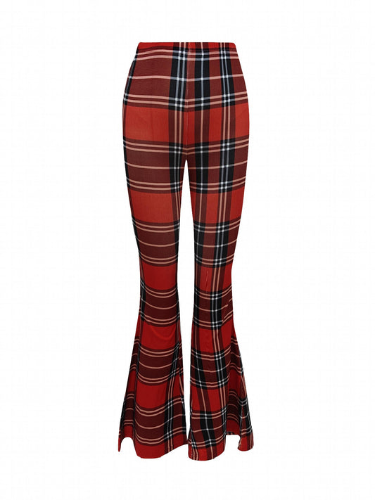 Plaid Stretch Flare Pants Fitness Yoga Bell Bottom Activewear