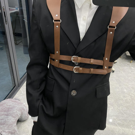 Men's Suspender Belt PU Leather Punk Style Shirt Accessories