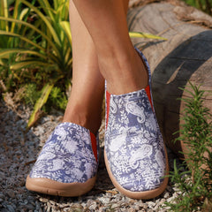 Women's Flower Pattern Flat Shoes Slip On Low Round Toe Casual Comfy Shoes