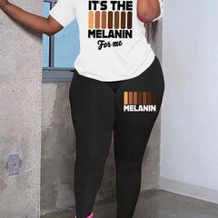 Letter Print 2pc Set Short Sleeve T-shirt & Skinny Pants Outfit