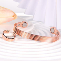 Lymph Detox Ring & Copper Bracelet Magnetic Set Women Rose Golden