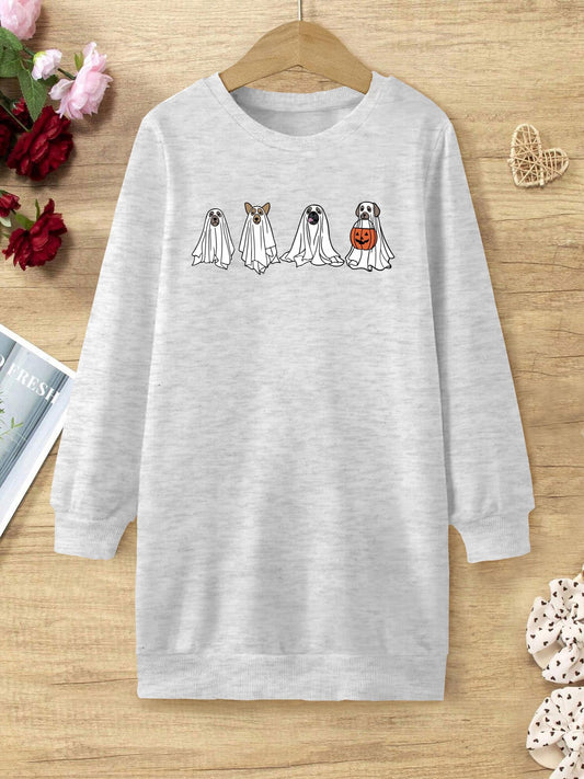 Ghost Halloween Sweatshirt Dress for Girls