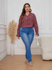  Casual Blouse Women's Plus Ditsy Print Lantern Sleeve V Neck Top