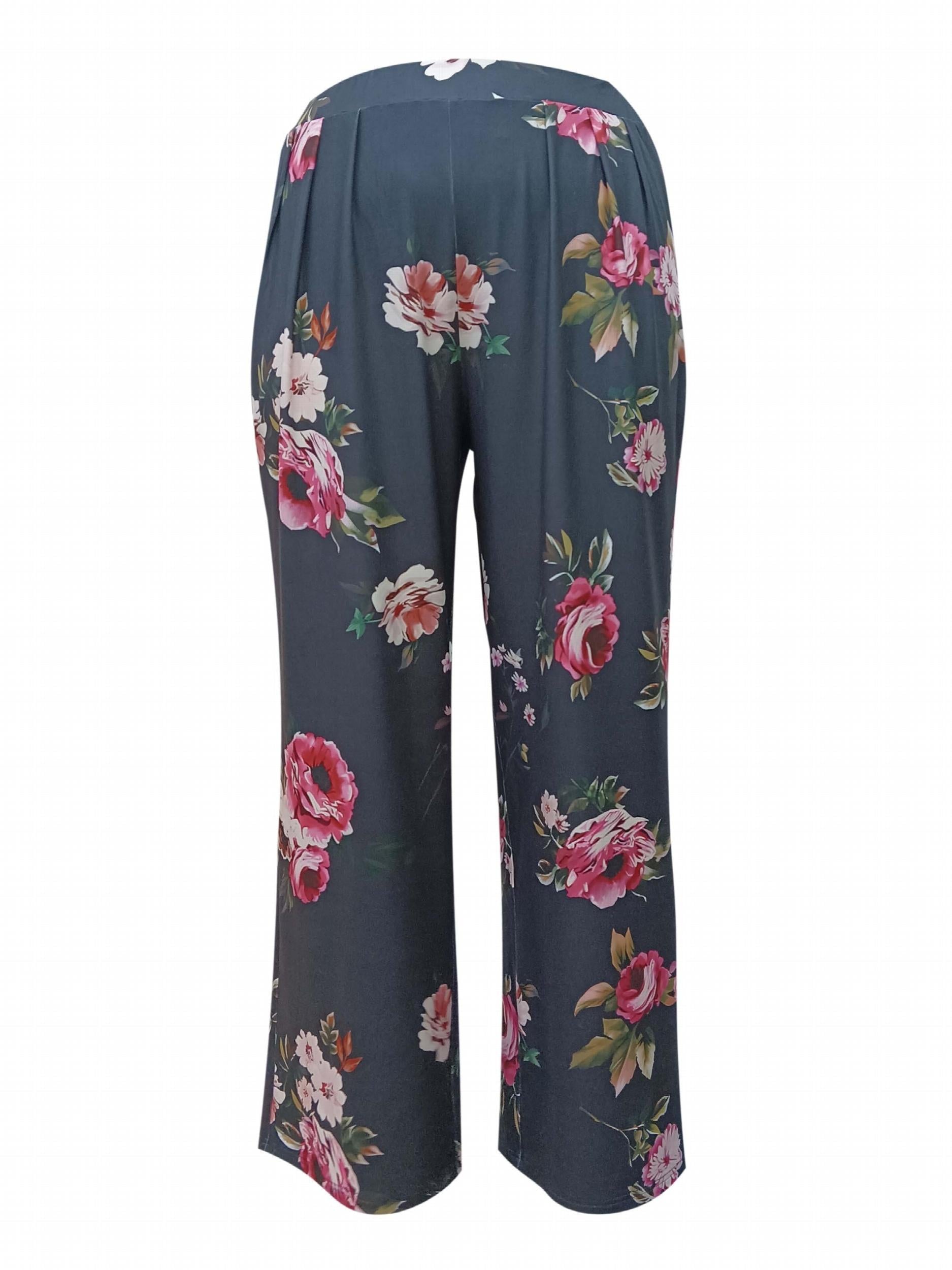  Floral Print High Rise Wide Leg Trousers