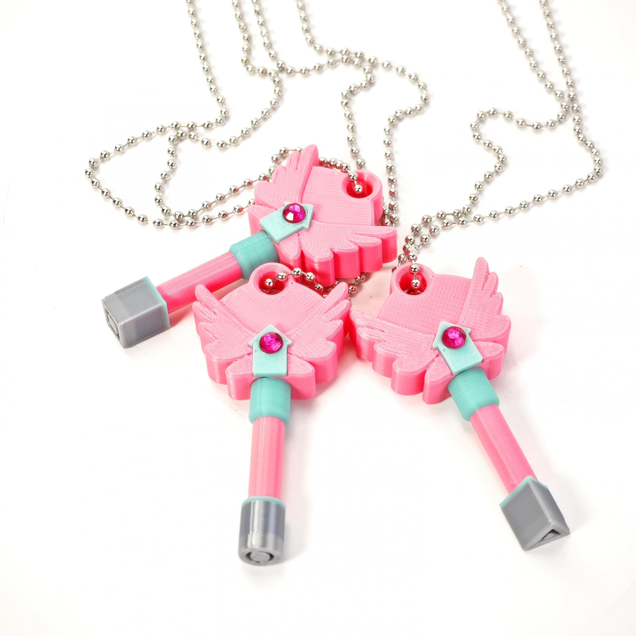 3D Printed Squid Keychain Necklace Whimsical Mixed Colors Pink Orange Yellow