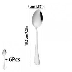 6pcs Stainless Steel Meal Spoon Soup Spoon Coffee Spoon Dessert Spoon Tea Spoon