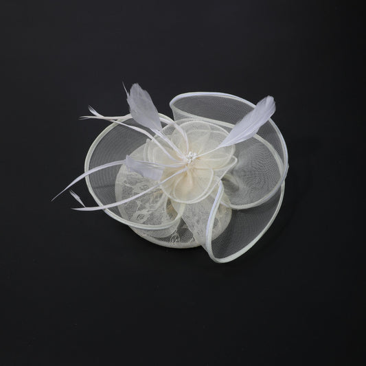 Women's Retro Mesh Flower Feather Clip - Bridal Headdress