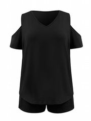  Cold Shoulder Tee & Shorts Set