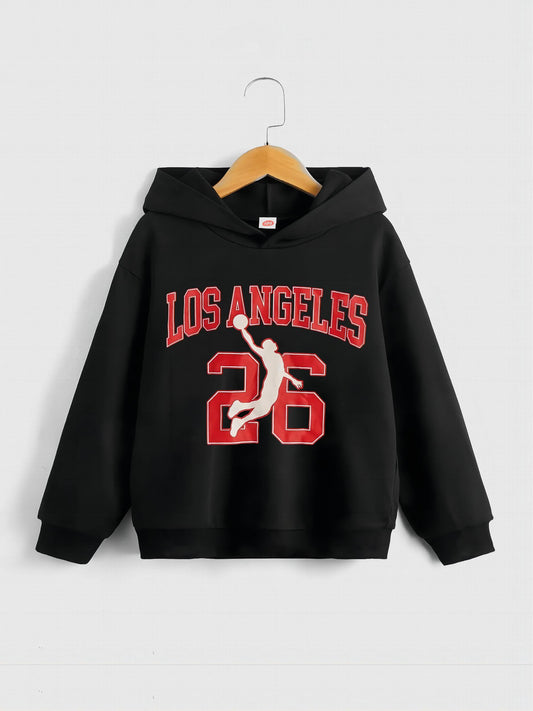 Boys Basketball Player Letter Print Hooded Sweatshirt