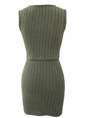 Solid Slim Two-piece Skirt Set Twist Tank & Bodycon Skirt Outfits