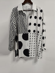  Dot Print Button Up Collar Blouse