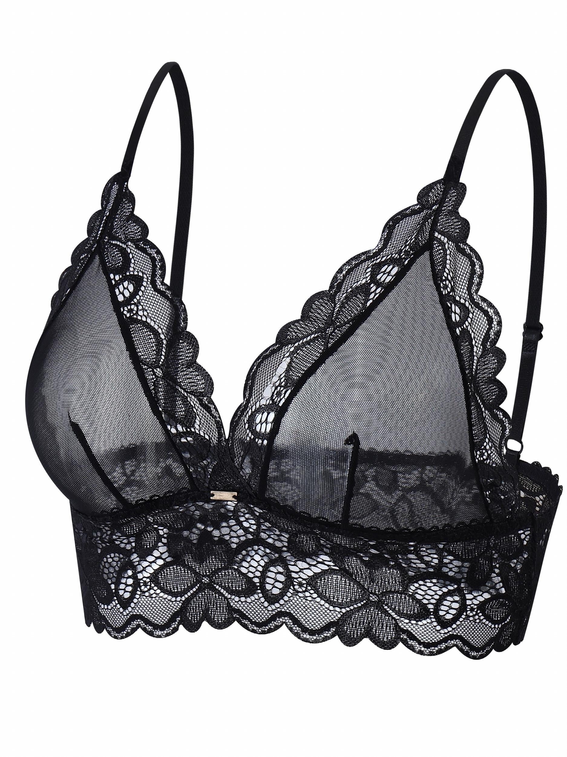 Floral Lace Unlined Bra Breathable Scallop Trim Lingerie