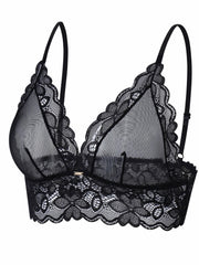 Floral Lace Unlined Bra Breathable Scallop Trim Lingerie