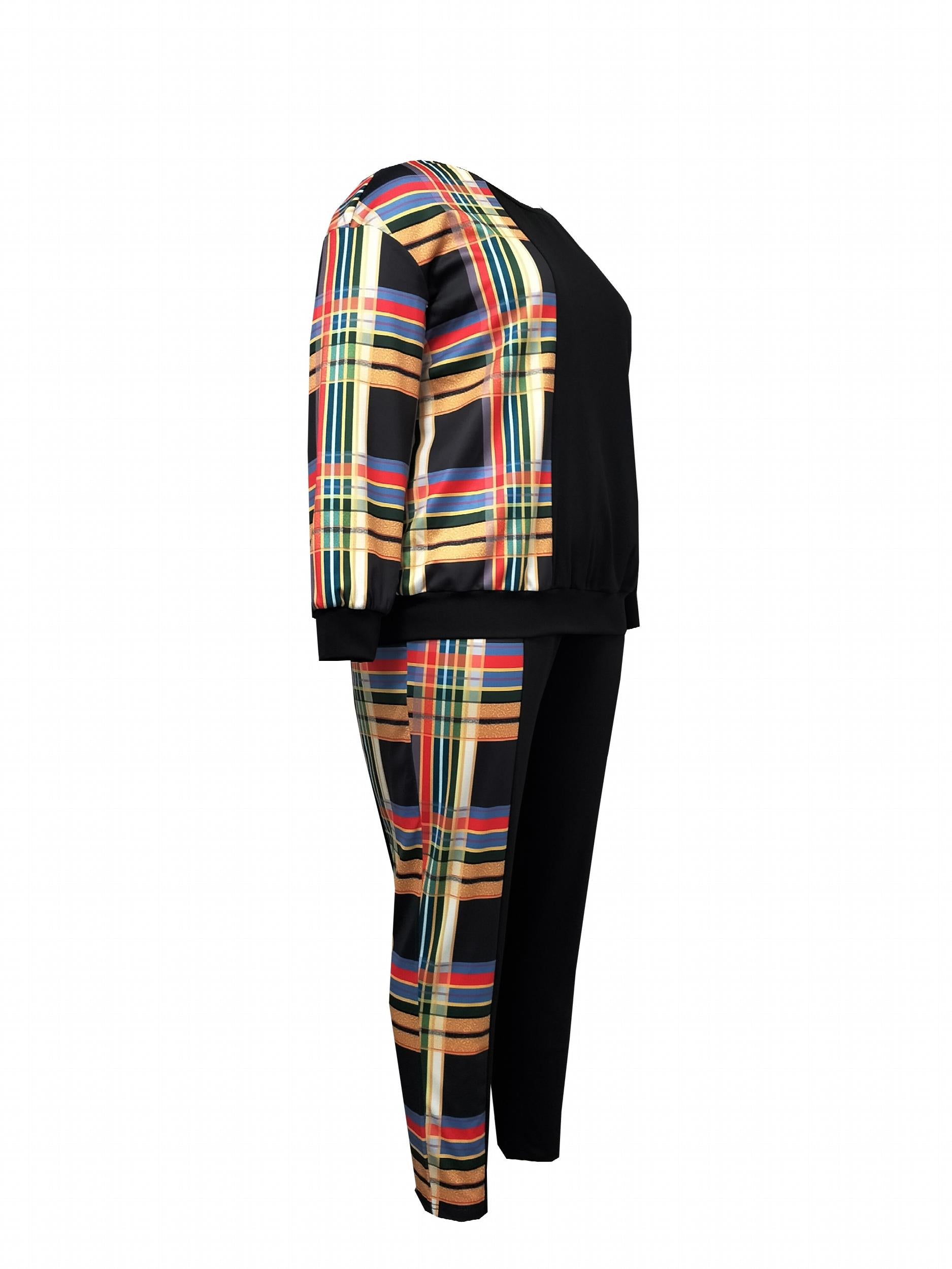 Women's Plus Colorblock Plaid Print Sweatshirt & SweatPants Set