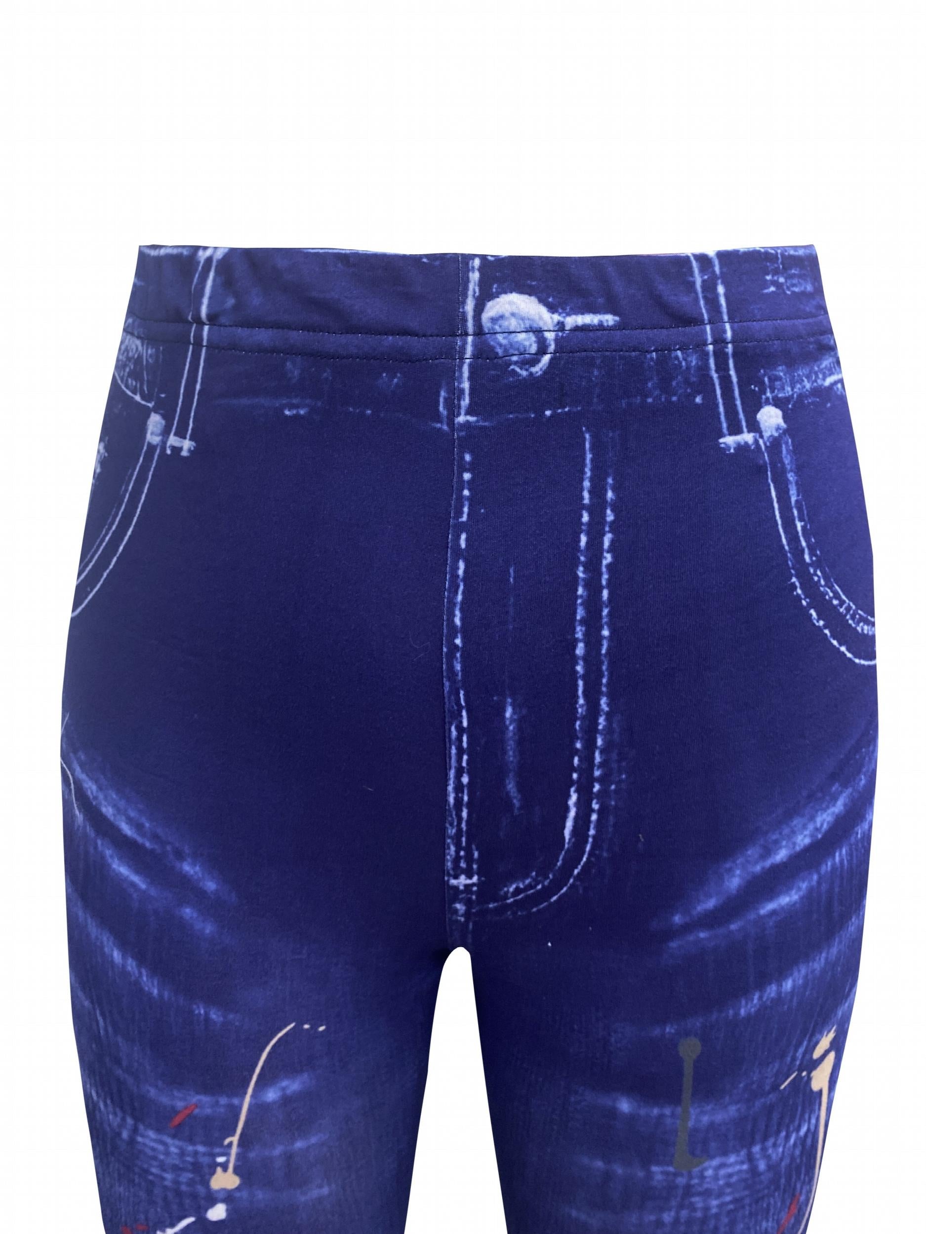 Denim Print High Waist Leggings for Women
