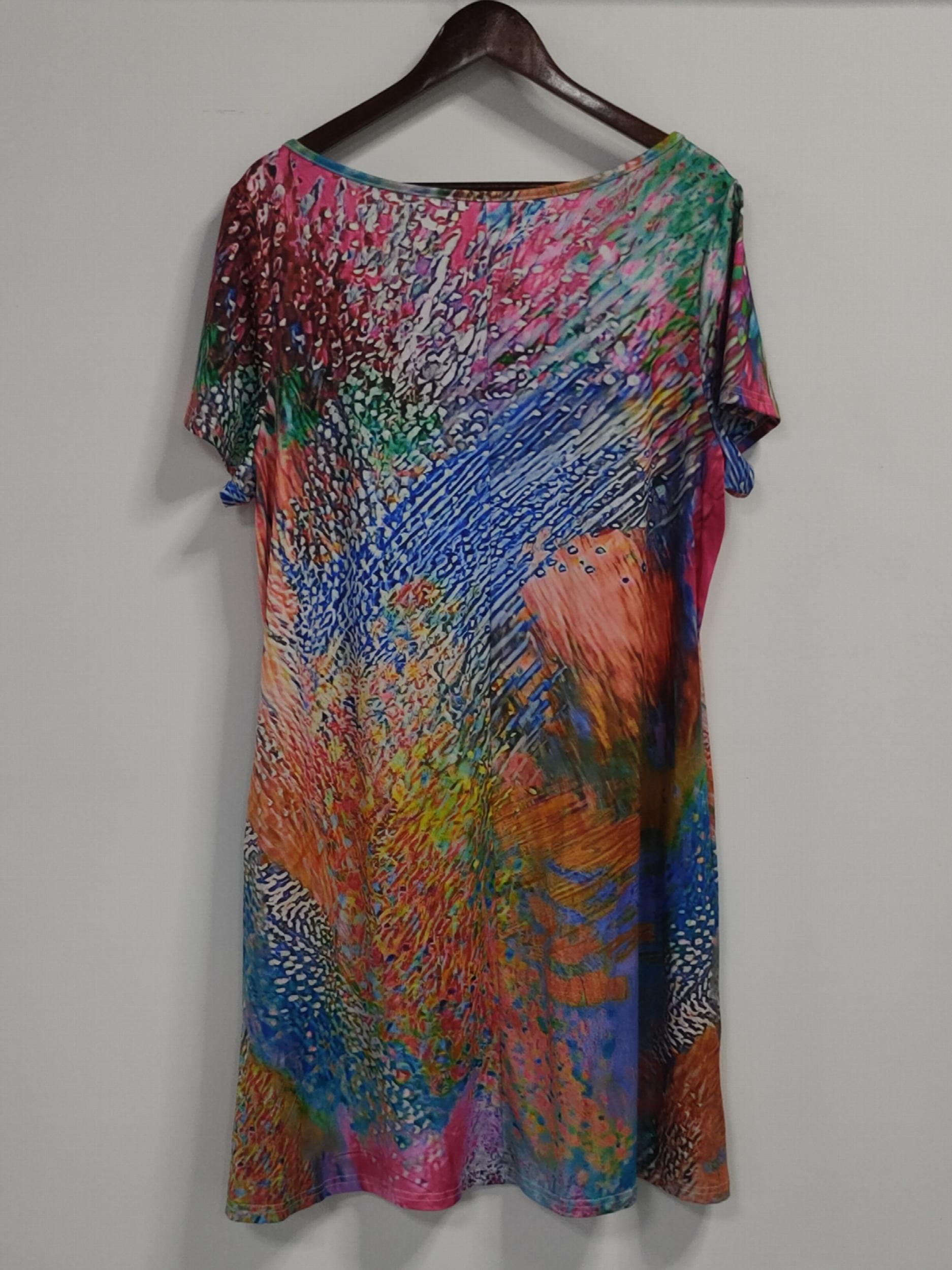  Boho Dress Round Neck Short Sleeve Tee Dress