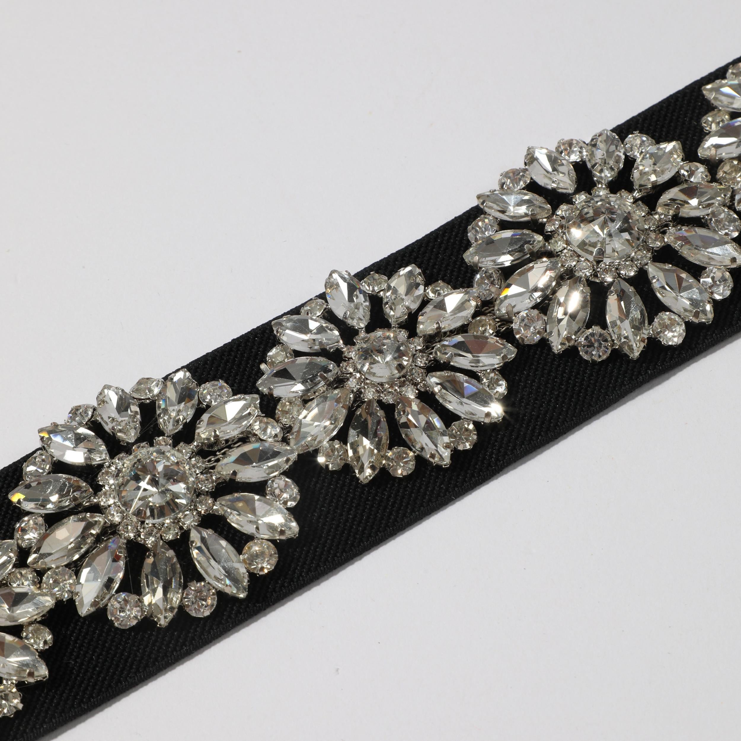 Rhinestone Flower Wide Belt Elastic Waistband for Women