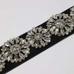 Rhinestone Flower Wide Belt Elastic Waistband for Women