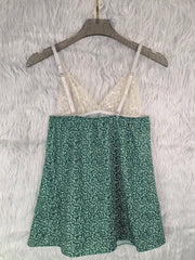 Floral Print Lace V Neck Backless Nightdress Sleepwear