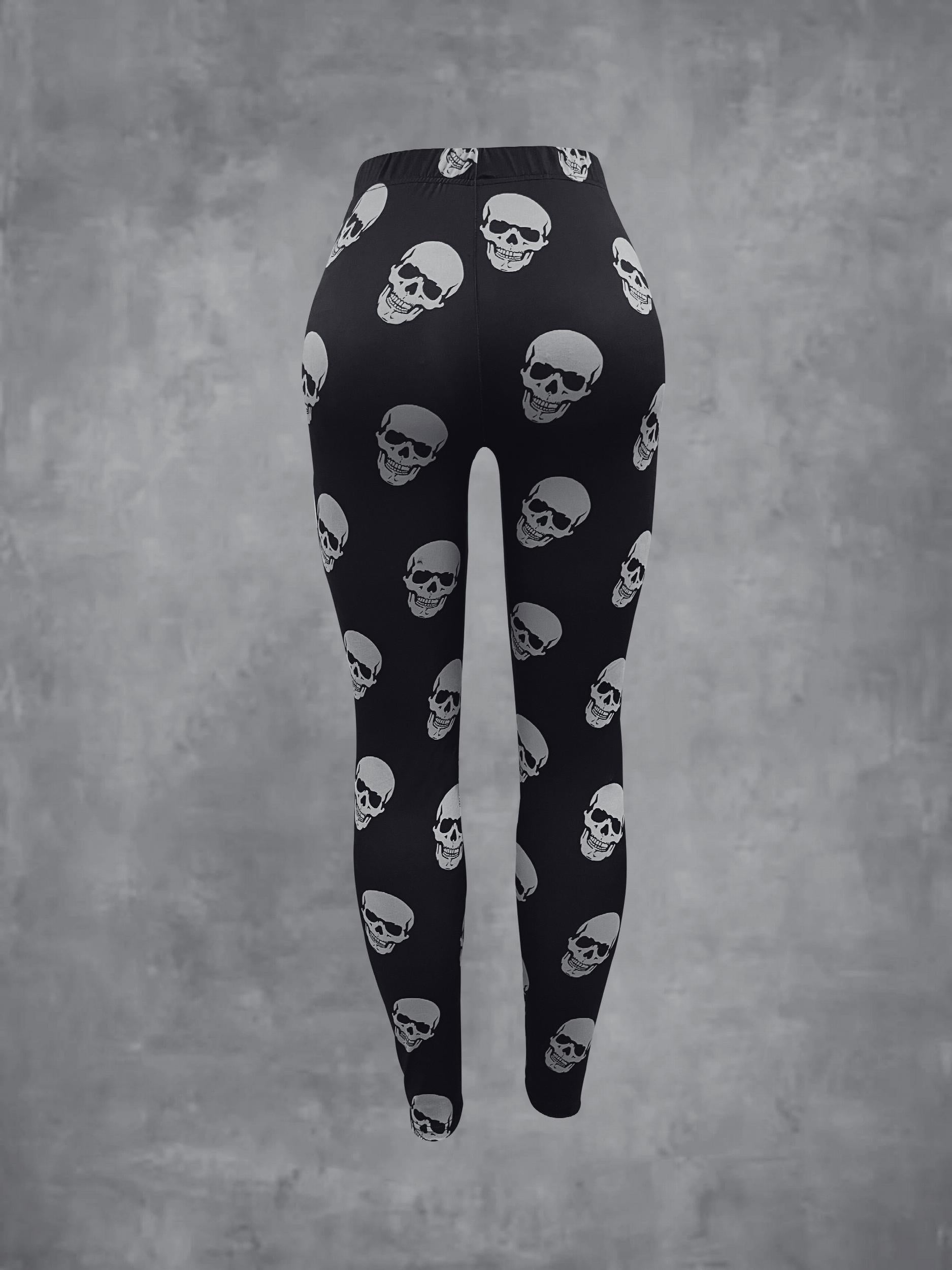 Skull Print Skinny Leggings Gothic Stretchy Leggings