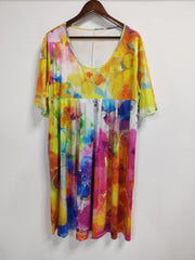 Floral Print Short Sleeve Plus Size Casual Dress With Pockets