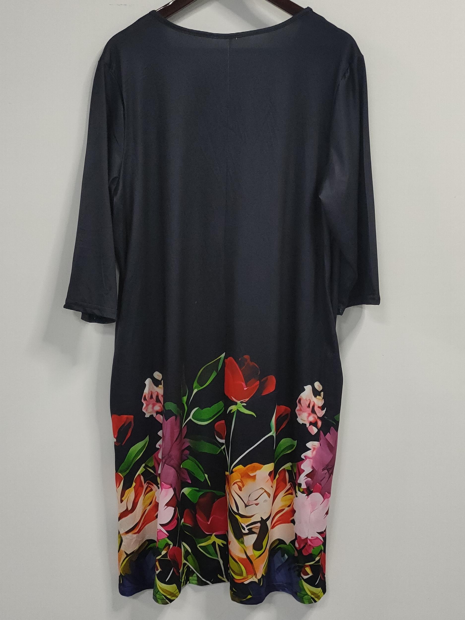  Floral Print V Neck Dress With Pockets