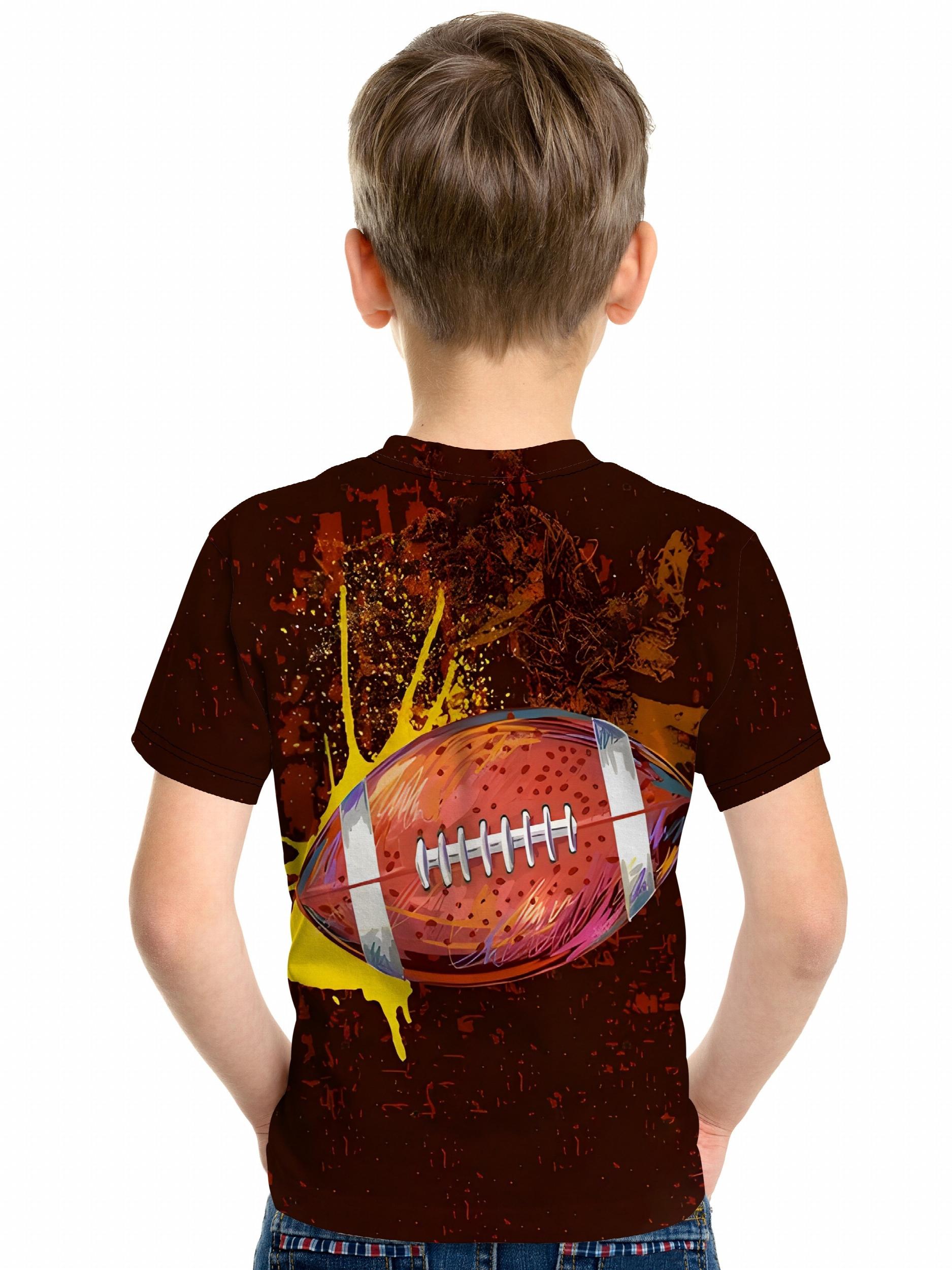 Football 3D Print Boy's Casual Tees Short Sleeve Crew Neck