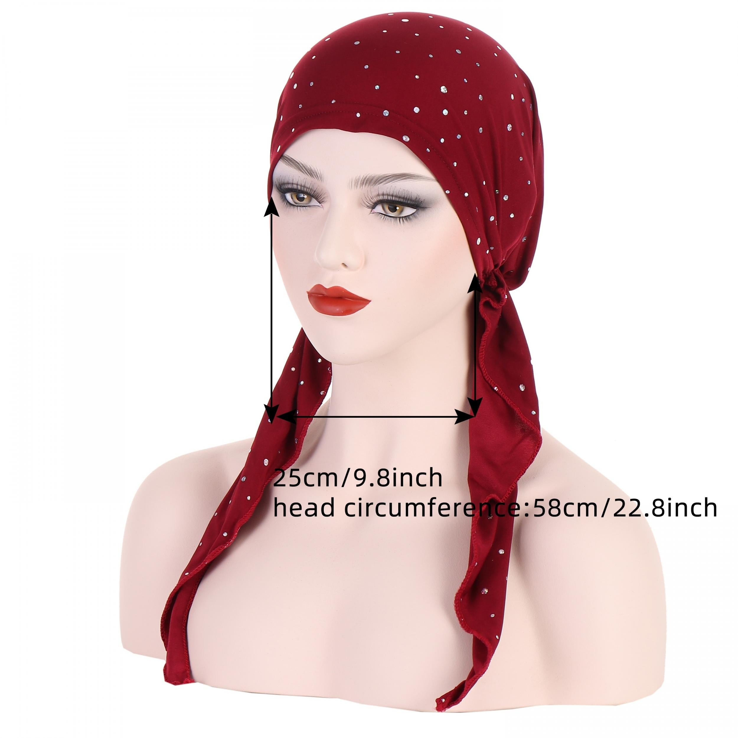 Rhinestone Decor Turban Cap Lace Up Headwrap Beanie Bandana Chemo Hats